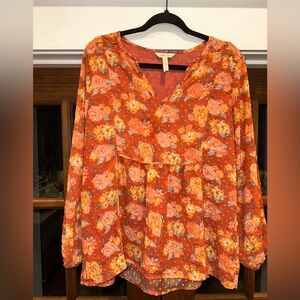 EUC Matilda Jane Size Large‎ Orange Floral Blouse